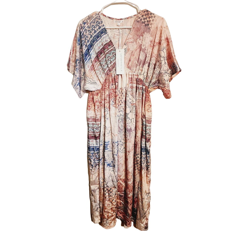 Love Kyla Blair Polysilk BOHO Chic Lightweight Midi Dress Small NEW